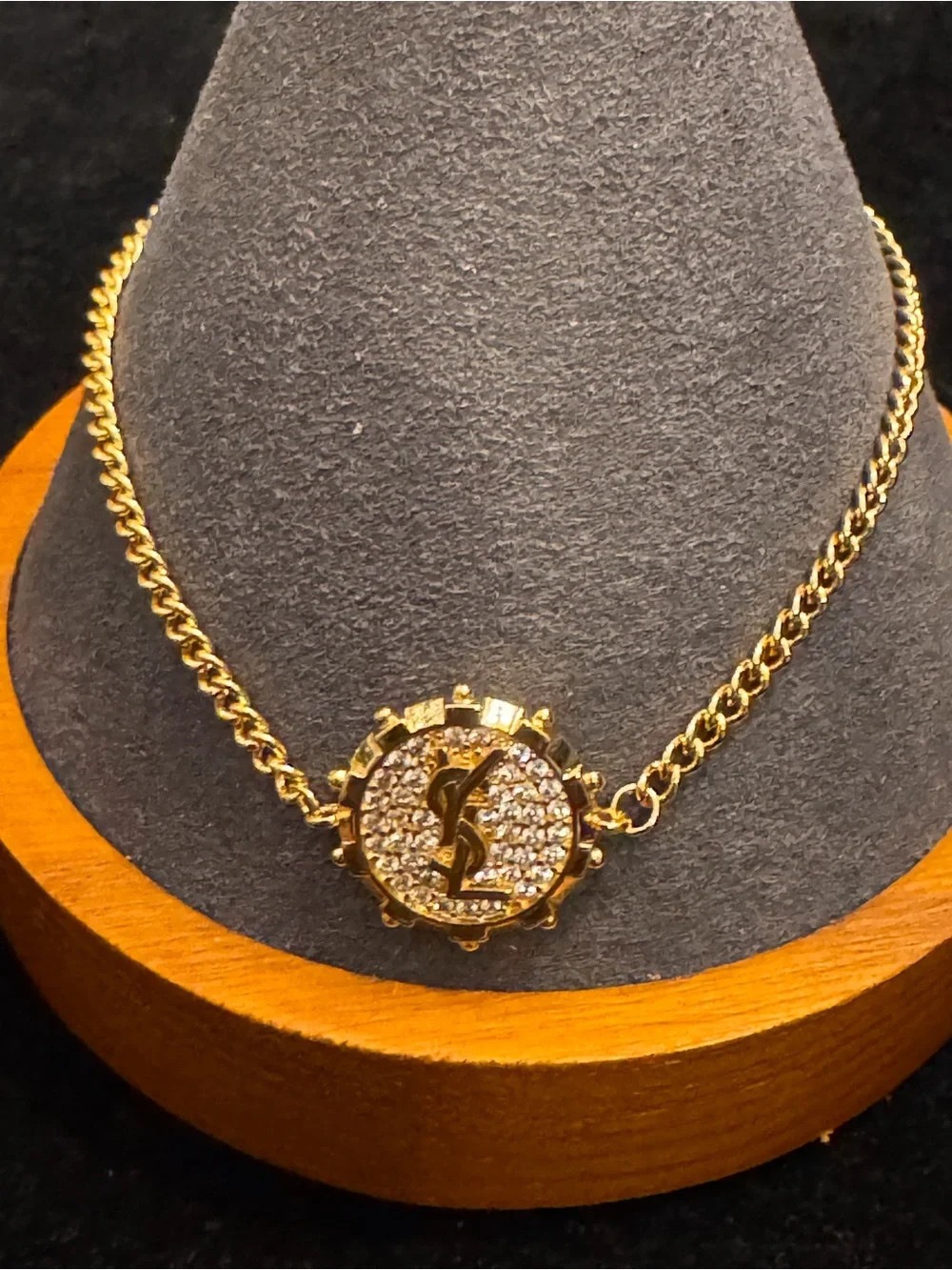 Saint Laurent Gold-Tone Crystal Logo Medallion Bracelet